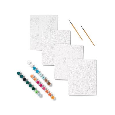 4-pack floral paint-by-number canvas boards